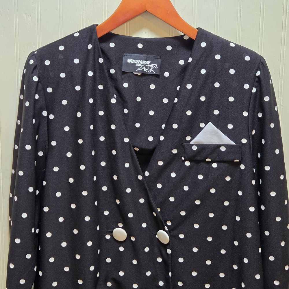 Vintage Whirlaway Blazer Womens 12 Black Polka Dot Double Breasted USA 80s